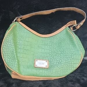 Nine West Green Croc-Embossed Hobo with Tan Trim